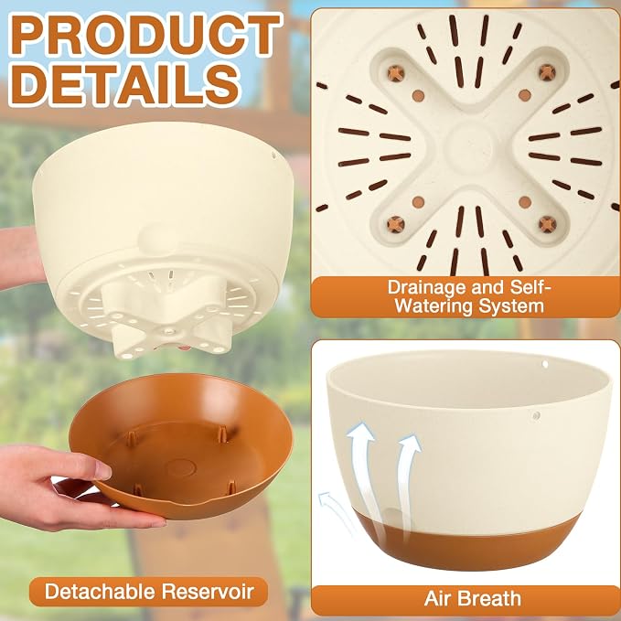 Mumufy 6 Pcs 8 Inch Hanging Planters for Indoor and Outdoor Plants, Beige