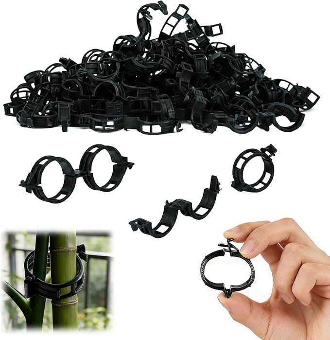 Plant Support Clips, 2026 New Garden Secured Plastic Plant Clips for Climbing Plants, Plastic Trellis Clips Tomato Grape Vine Vegetables Plant Fixing (100, Black)