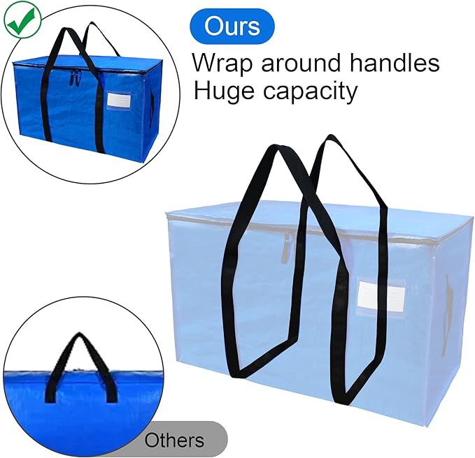STARPYNG-Large Blue Zippered PE Storage Bag (Blue, 26X13X15inch) with Handles, Foldable Organizer for Clothes, Toys, Books, Travel & Home Organization, Multi-Purpose Tidy Solution