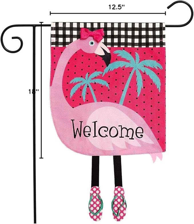 Fancy Flamingo Summer Burlap Garden Flag Welcome 12.5" x 18" Briarwood Lane
