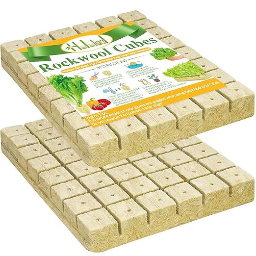 Halatool 2 Inch Rockwool Garden Rockwool Cubes for Hydroponics Rock Wool Planting Cubes for Soilless Cultivation Cuttings Clone Plants Germination Seedlings Start (2 Sheets, 96 Plugs in Total)