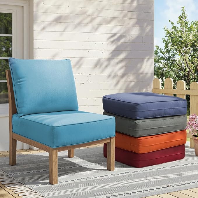 Outdoor Cushion Set for Furniture Patio Furniture, UV Resistant, Water Resistant - 6 Inch Thick Foam Garden Cushions– 24x24 Inch Patio Seat Covers for Chair/Sofa/Couch | Light Blue | 2-Pack |