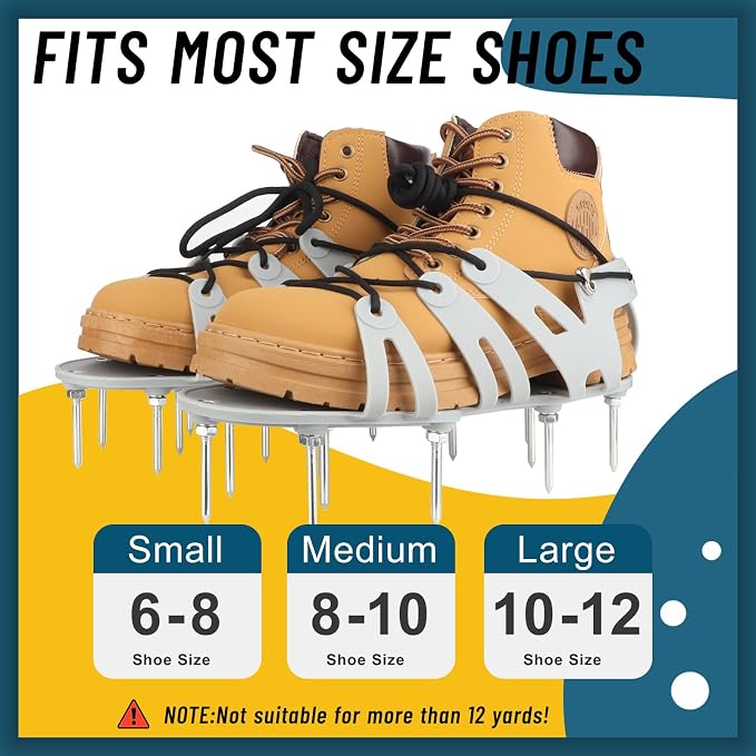 Lawn Aerator Shoes - Wrap Around Lacing Design Spiked Shoes for Lawn Aerator, Flexible Bendable Sole Walk Freely One Size Fits All, Grass Aeration Spikes Tools