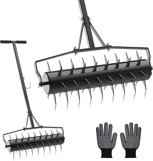 Seeutek 18 Inch Rolling Lawn Aerator, Upgraded Heavy Duty Aerator Lawn Soil Penetrator Spikes w/ 3 Adjustable Height Handles, Manual Aerator Lawn Tool for Garden Yard