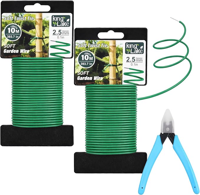 KINGLAKE Green Garden Wire with Pliers - 66 Feet 2.5mm Garden Ties Soft Plant Twist Ties Plant Wire for Climbing Plants Tomatoes Support Vines Vegetables Flowers Indoor & Outdoor Gardening Training