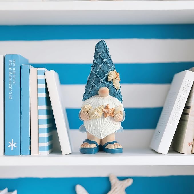 Etlemonde Beach Gnomes Statues,Ocean Gnomes,Nautical Themes Decoration,Beach, Gnome Holding Seashells