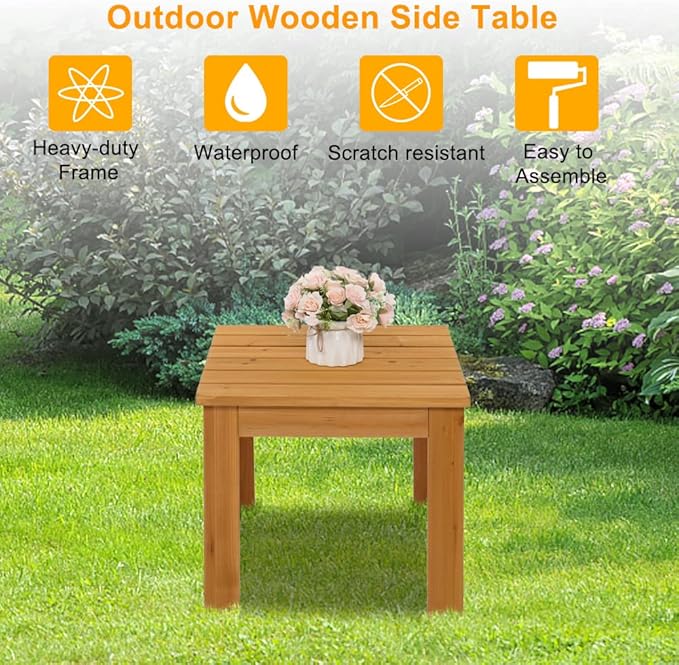 Patio Coffee Bistro Side Table,Indoor Outdoor Small Wooden Square Side/End Table,Sofa Bedside Table Nightstand,Modern Wood Bedside Table,with Waterproof Frame,for Garden Yard Lawn Balcony (Natural)