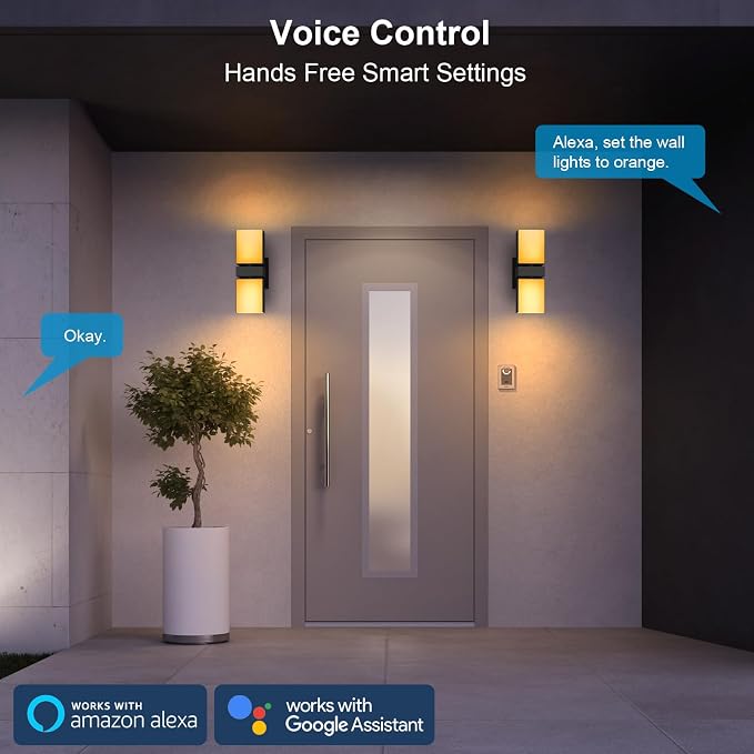 XMCOSY+ Outdoor Wall Lights, 1400LM RGBCW Smart Porch Lights Outdoor with 32 Scene Modes, 350° Adjustable Dual-Head Wall Sconce, IP65 Waterproof, Compatible with Alexa and Google Assistant, 2 Pack