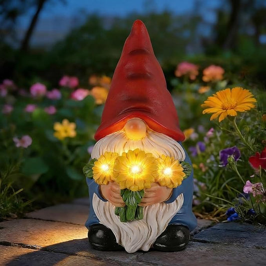 Garden Gnomes Outdoor Solar Garden Decor Garden Statues with Sunflower Lights Yard Decorations Outdoor Patio Porch Backyard Decor, Housewarming Birthday Gifts for Women Friends