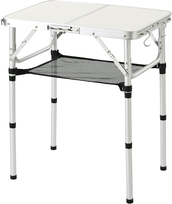 YUFIFAIRY Folding Table Small, 24''L x16''W Camp Aluminum Table with Adjustable Height Legs, Indoor Outdoor Lightweight Portable Folding Aluminum Dining Table for Picnic Camping 2-Feet（10"/19"/27）
