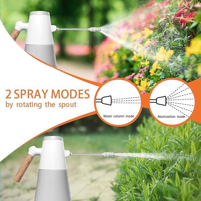 1.4L Electric Spray misting Bottle，Water Sprayer in Lawn and Garden, Outdoor Plants，Cleaning，Weeding; 180° Adjustable Long Nozzle; 2 Spray Modes; Battery Powered; Wood-Grain Handle