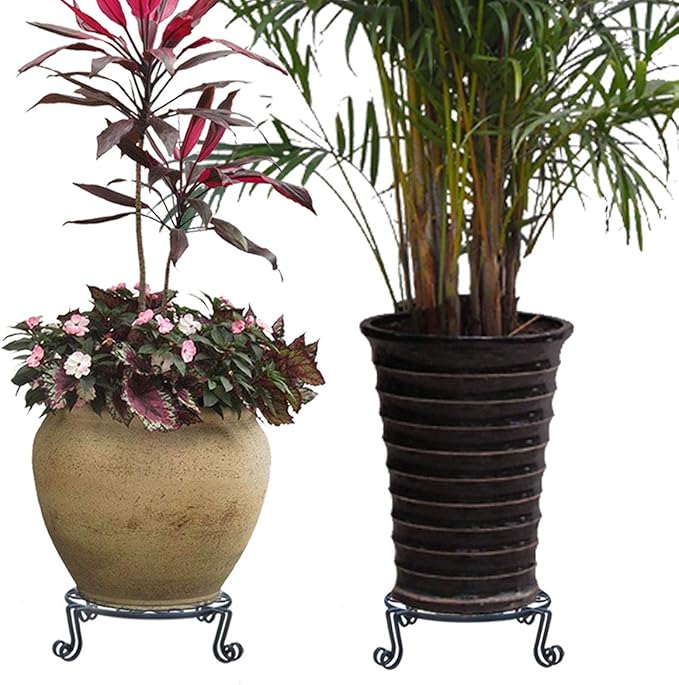 12"x3.1" Black Plant Stand for Flower Pot Heavy Duty Potted Holder Indoor Outdoor Metal Rustproof Iron Garden Container Round Supports Rack for Planter Bronze,Pumpkin Stand Outdoor