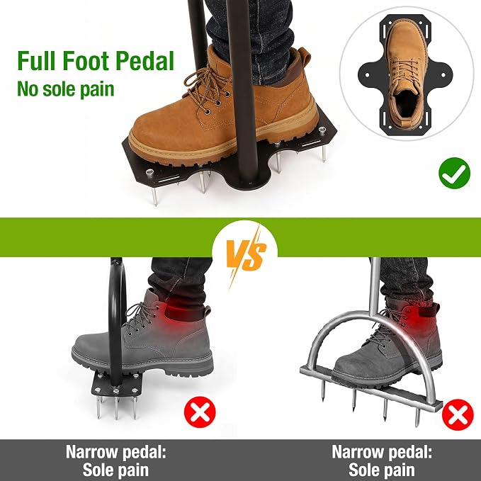 eWonLife Lawn Aerator Tool with Step-Through Pedal, 15-Spike Manual Aerator | Joint-friendly aeration with full-foot pedal, 15 spikes, 41-inch handle and durable steel construction
