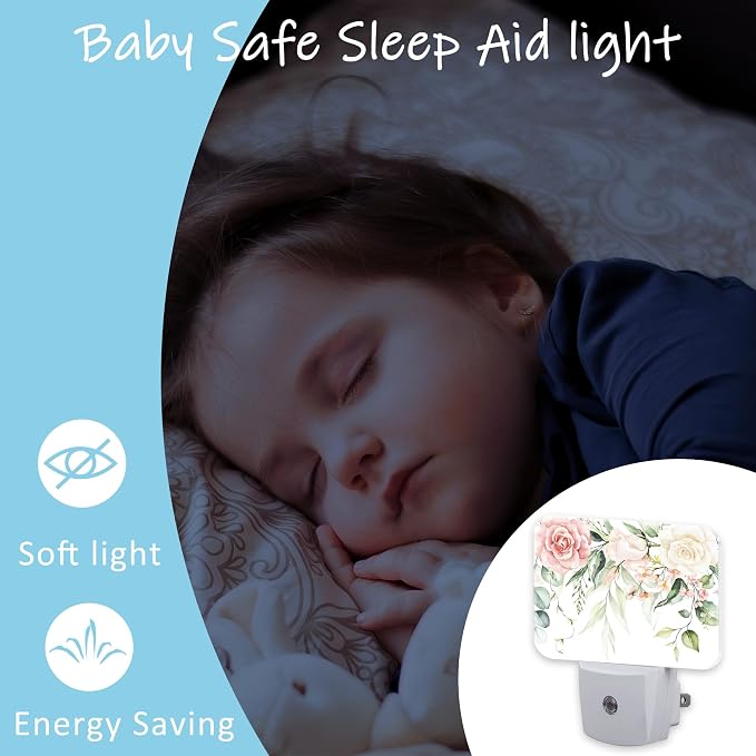 Night Light Vivid Flowers Plug-in Wall LED Night Lamp with Dusk-to-Dawn Smart Sensor Lamp for Adult Bedroom Living Room Hallway Kitchen