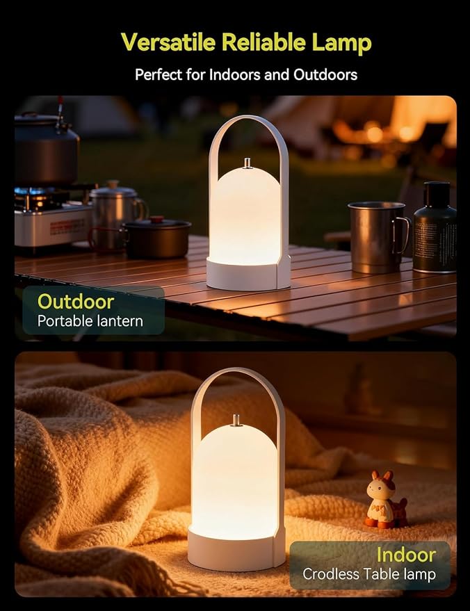 Tubicen Rechargeable Table Lamp Portable 4000mAh Battery Operated Lamp Camping Lantern 4-Level Touch Dimmable Cordless LED Table Night Lamp for Bedroom Dining Room Kitchen Balcony Restaurant