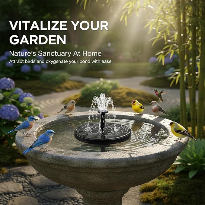 2026 New Solar Fountain for Bird Bath, Floating Mini Solar Water Fountain with 6 Nozzles for Garden, Pond, Pool, and Outdoor (3, 5.1in)