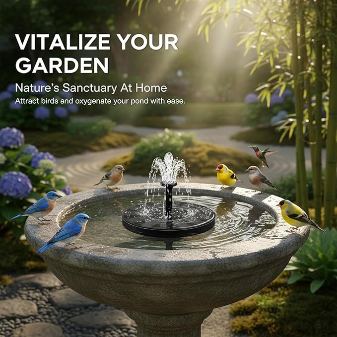 2026 New Solar Fountain for Bird Bath, Floating Mini Solar Water Fountain with 6 Nozzles for Garden, Pond, Pool, and Outdoor (3, 6.3in)