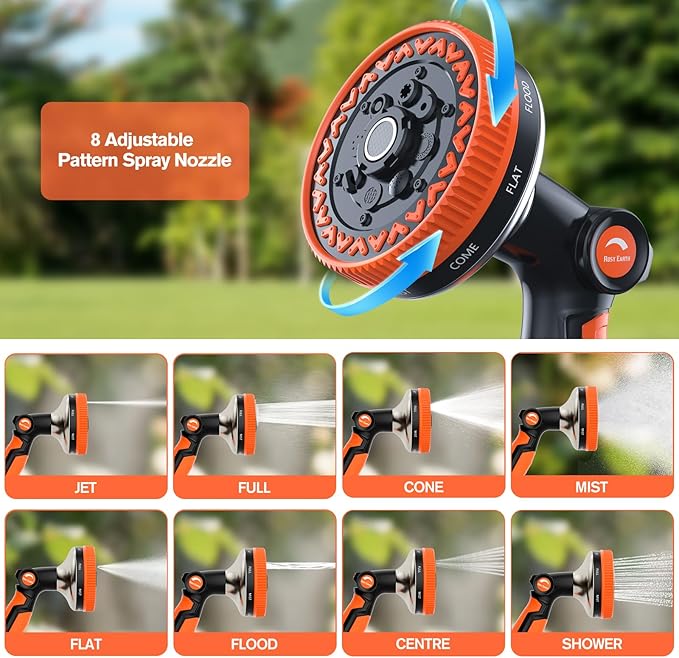 Rosy Earth Garden Hose Nozzle, Heavy Duty Metal Water Hose Sprayer, 9cm/3.5" Ultra-Wide Garden Hose Sprayer, 8 Patterns, Thumb Control Water Hose Nozzle High Pressure for Watering, Cleaning, Car, Pet