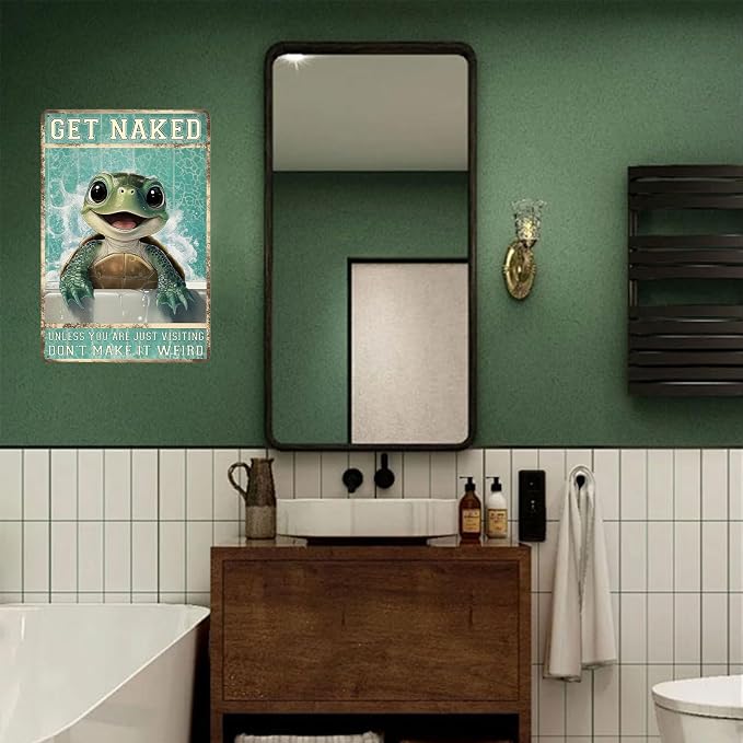 Funny Sign Get Naked Unless You Are Just Visiting Don't Make It Weird Turtle Metal Tin Sign Wall Decor for Farmhouse Home Kitchen Bar Yard Porch 12×8 Inch