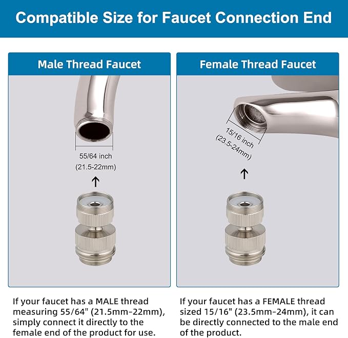 Hibbent Faucet Adapter Kit, Swivel Aerator Adapter to Connect Garden Hose - Multi-Thread Kitchen Sink Faucet to Garden Hose Adapter 3/4 Inch - Brushed Nickel