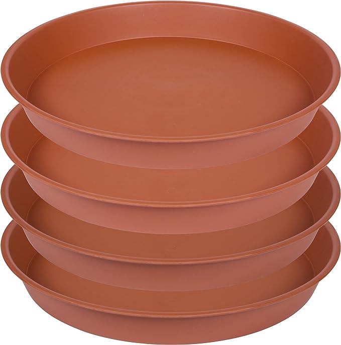 4 Pack of 16 inch Plant Saucer, Heavy Duty Plastic Saucer 16" Round, Plant Trays for Pots, Flower Plant Saucers for Indoors, Plant Trays for Planter 14"/15"/16" (16 inch, Terracotta)