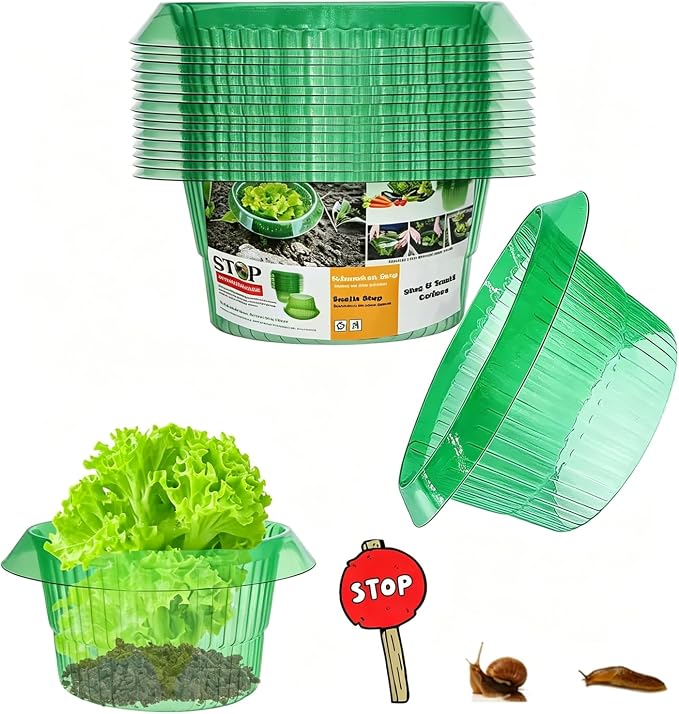Fshow Garden Cloches，15 Pack Plastic Slug & Snail Plant Protection Collars,Snail Defense Without Chemistry, Snail Collar Protects Plants to Get Better. (Emerald Green)