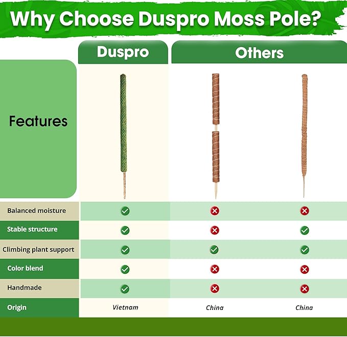 DUSPRO 2 Pack 25’’ Mesh Moss Pole for Climbing Plants, Natural Moss Pole Monstera Plant Support, Real Moss Poles for Plants Indoor, Moss Stick for House Plants, Moss Stakes for Climbing Plants