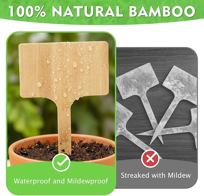 Hicarer 15 Pcs 9.4" x 5" Extra Large Bamboo Garden Labels, Natural Bamboo T-Type Large Plant Markers for Herbs, Flowers & Vegetables – Easy to Read Full-Size Tags for Garden Outdoor