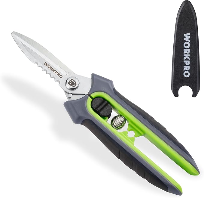WORKPRO 8" Pruning Shears for Gardening, Multipurpose Stainless Steel Garden Shears with Sheath, Straight Pruning Scissors Garden Snips for Flowers, Fruits & Vegetables
