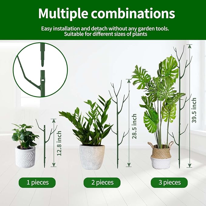 Yhtpouqe 4 Pack Plant Support Stakes, Plant Stakes for Indoor and Outdoor Plants. 28inch Plant Sticks with Extension Poles, Plant Clips, Plant Ties for Potted Monstera Plants, Climbing Plants