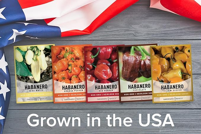 Gardeners Basics, Habanero Pepper Seeds for Planting - 5 Varieties Pack Hot Pepper Seeds, Red, Orange, Yellow, Chocolate, White Habanero Seeds Non GMO, Heirloom Garden Seeds