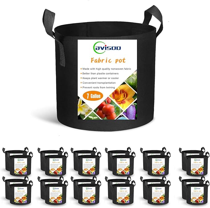 Cavisoo 24-Pack 7 Gallon Grow Bags, Heavy Duty Thickened Non-Woven Plant Fabric Pots with Reinforced Handles