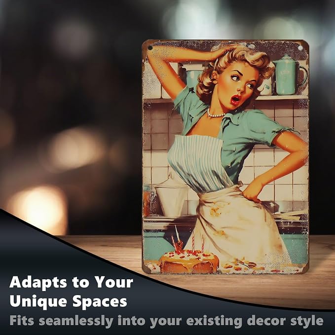 50s Funny Kitchen Wall Art Retro Housewife Cake Baking Disaster Sign Vintage Baker Poster Decor 12X16Inch