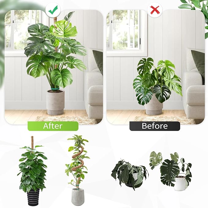 2 Pack Monstera Plant Support 50 Inch Moss Pole Bendable Monstera Support Tall Handmade Moss Poles for Climbing Plants DIY Aluminum Plant Support Stakes Indoor Grow Upwards Coco Coir Plant Stick Kit