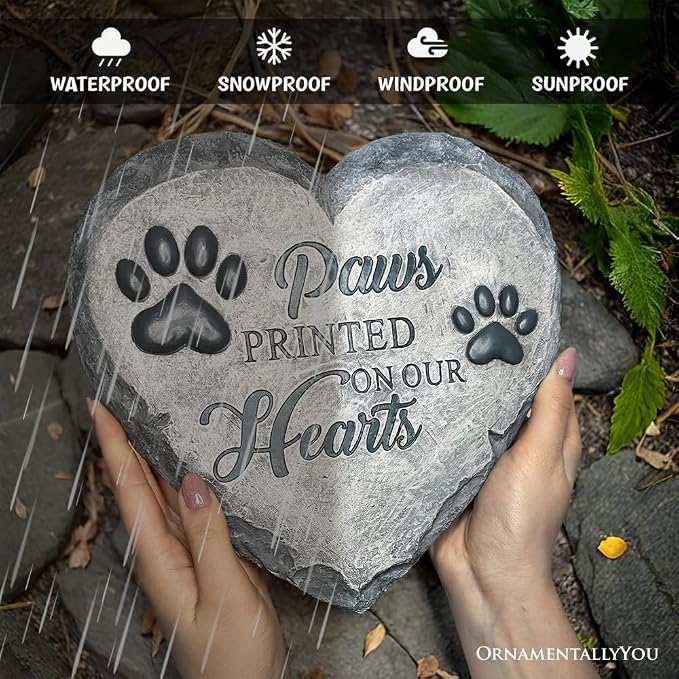 OrnamentallyYou Elegant Resin Stepping Stone, Outdoor Garden Pathway Decoration (Paws Printed on Our Hearts Memorial Stepping Stone for Pet, 9.5" Dog Funeral and Pet Cemetery Decor)