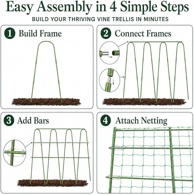 Outdoor Metal Arch Trellis, U Shape Garden Trellis for Climbing Plants, Pea, Vegetable and Grape Vine Support Frame for Raised Beds, Planter Pots, Patio and Yard, Adjustable Width, Green