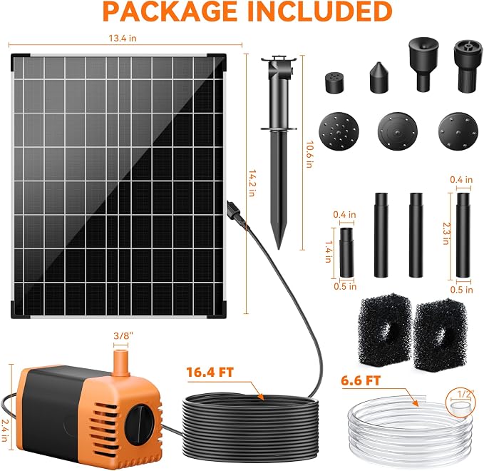 POPOSOAP 30W Solar Fountain Pump with 430GPH Flow, 7 Water Spray Heads & 16.4ft Cable, Solar Pond Pump with Adjustable Flow Valve & Dry Run Protection for Garden, Birdbath, Water Feature P130C