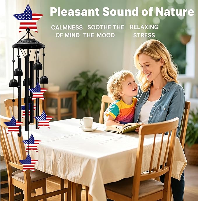 36 Inch American Flag Wind Chimes for Outside, 250th for Women Men – Memorial Day & Independence Day Decoration for Garden Porch Balcony Yard