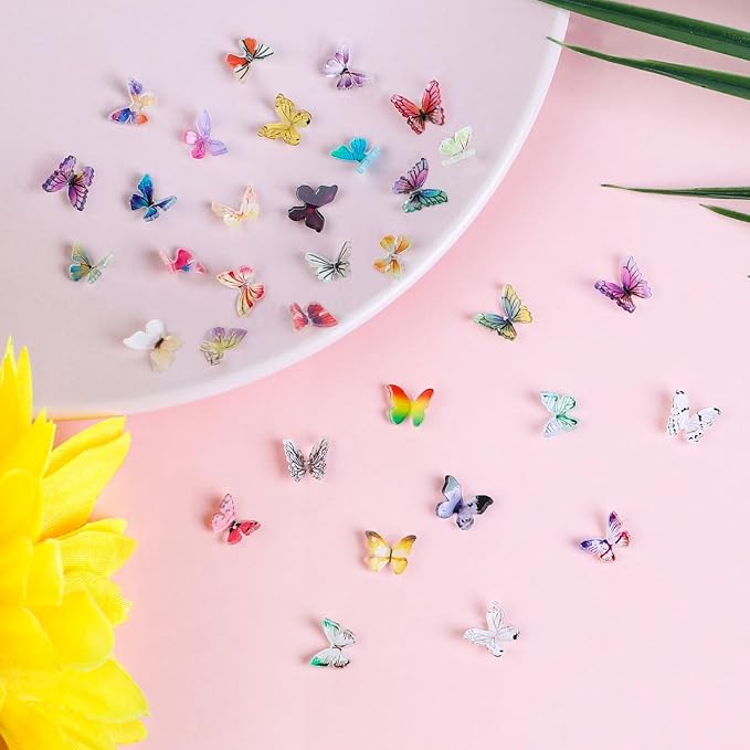 FOIMAS Miniature Butterflies,50 Pcs Micro Butterfly for Crafts Fairy Garden Dollhouse Micro Landscaping Resin Decoration