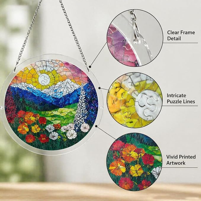 Acrylic Suncatcher Puzzle, 83 Pieces Unique Little Bird Sun Catcher Puzzle Kit for Doors Garden and Window Hanging, Colorful Hanging Light Catcher Decor, DIY Suncatcher Kits for Adults, 7.4 in