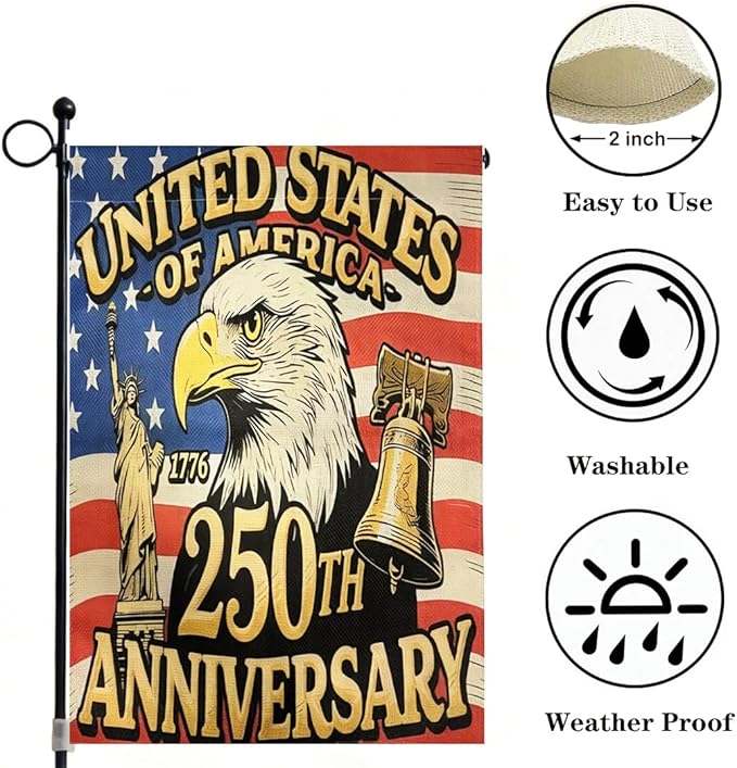 250 Anniversary usa Garden Flag 12x18 Double Sided, 1776-2026 USA 250th Anniversary Patriotic Yard Decor Vintage US Map Flag