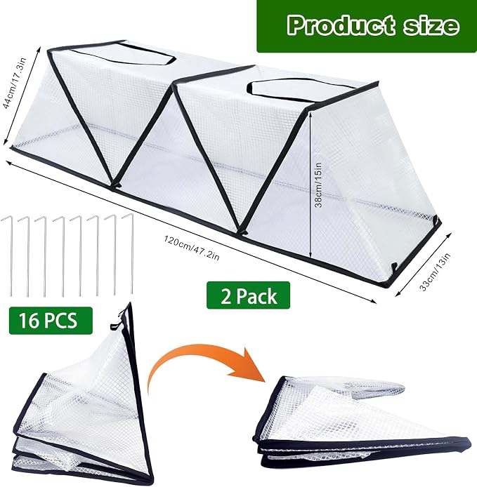 48" X 13.4" X 14" Foldable Plant Winter Frost Cover Protection for Garden Beds, Garden Row Accelerator Plants Cover with Insect Net Spring-Up Greenhouse Frost Cover for Vegetable Plant (2PCS)