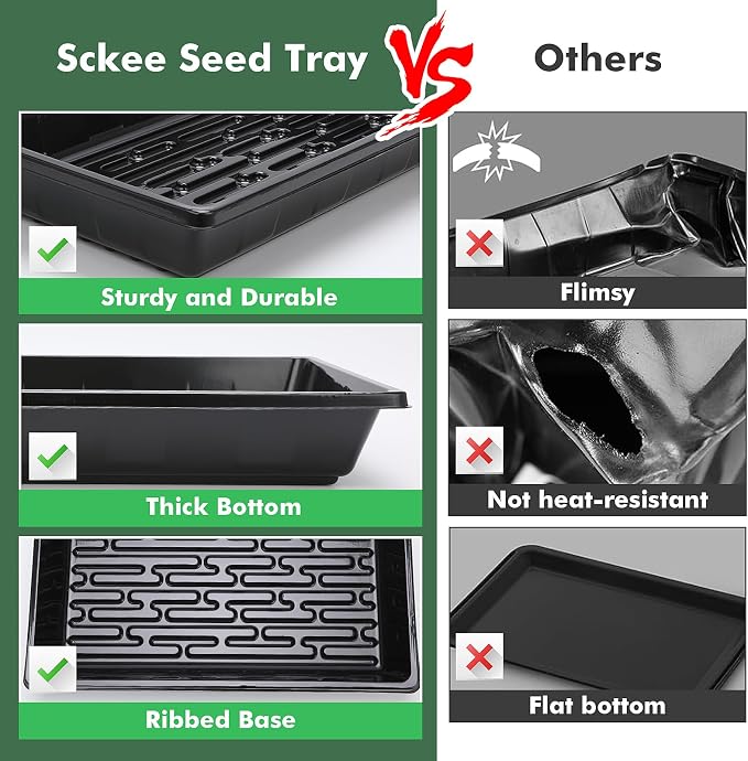 Sckee Upgraded 50 Pack Plant Growing Trays Seed Starting Tray Microgreens Growing Trays Seedling Plant Germination Starter Tray Transplant Fodder Flats, No Holes, No Leakage, Reusable (1017)