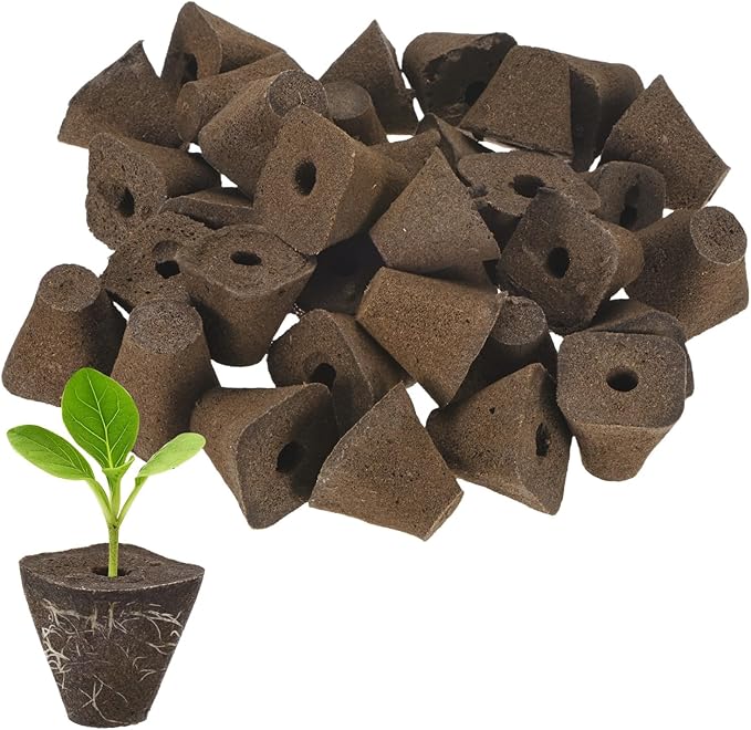 M METERXITY 50-Pack Grow Sponges, 1.3x0.6x1.2 Inch Replacement Root Growth Sponges Seed Pods for Plant Rooting/Seed Germination/Hydroponic Gardens System Supplies, Starter Plug for Seeds