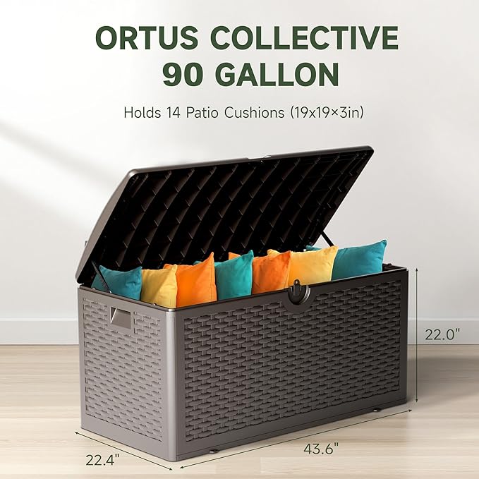 90 Gallon Deck Box, Lockable & Waterproof Resin, UV Resistant Storage Box for Patio, Garden, Pool, Brown