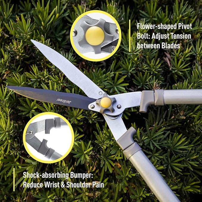 Jardineer 2Pack Hedge Shears & Pruners Set, 23.6'' Hedge Clippers for Trimming Bushes, Thick Branches, Borders, Handhled Shrub Trimmer with High Carbon Steel Wavy-Blade and Ergonomic TPR Grip