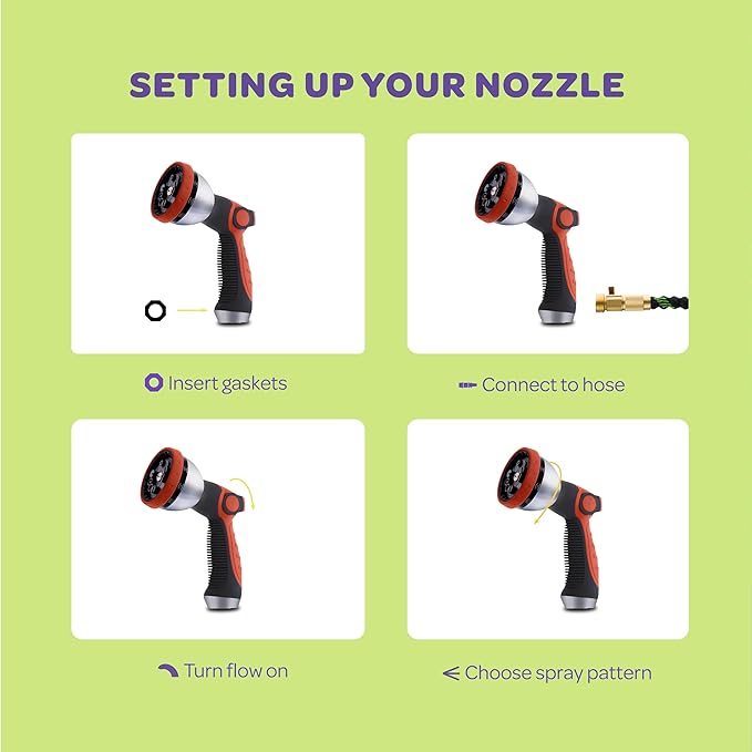 Hose Nozzle [Red] Heavy Duty Hose Sprayer With 10 Adjustable Watering Patterns. Thumb Control Design, Comfortable Ergonomic Grip, Garden Hose Nozzle for Watering Plants & Lawns/Fun showers/Cleaning