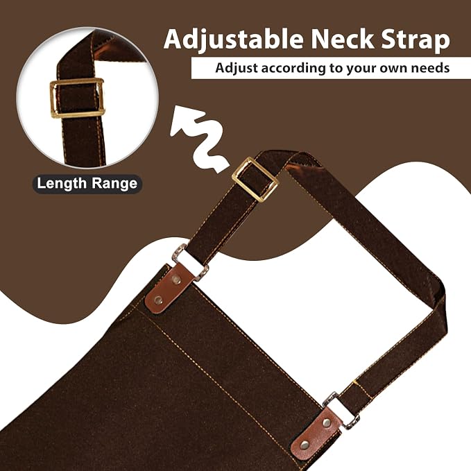 Apron for Men Women, Chef Apron with Adjustable Neck Strap, Heavy Duty Apron with Pockets, for Cooking, Gardening