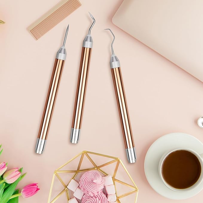 3PCS LED Weeding Tools for Vinyl with Light with Pin and Hook Lighted Pin Pen Weeding Tool for Removing Iron on Tiny Vinyl Paper Silhouette Cutting Machines Supply (Rose Gold) (3PCS-Rose Gold)
