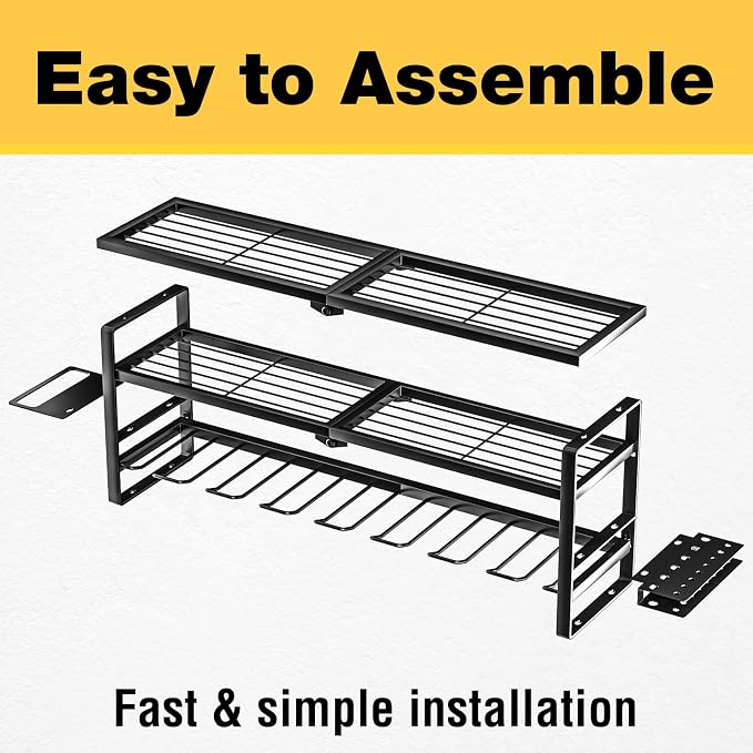 YYR Heavy Duty Power Tool Organizer Wall Mount, Cordless Drill Hanger Storage Rack, Battery Tools Holder with Charging Station Shelf for Garage Organization, Workshop, Pegboard, Shed - 32 Inch 8 Slots